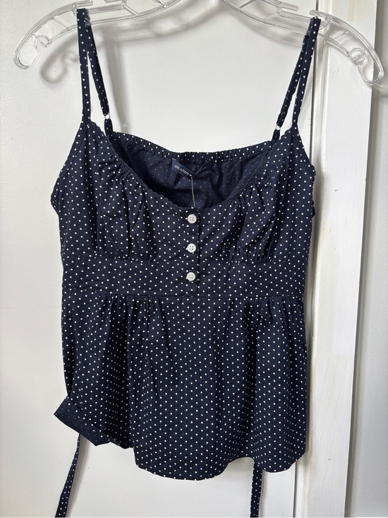 Brandy Melville Tops - Brandy Melville Navy & White Polka Dot Spaghetti Strap Cami